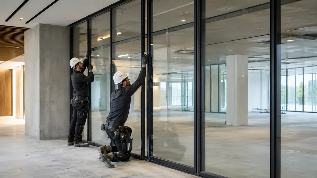 Современный холл со светопрозрачным зонированием — много света, открытость пространства